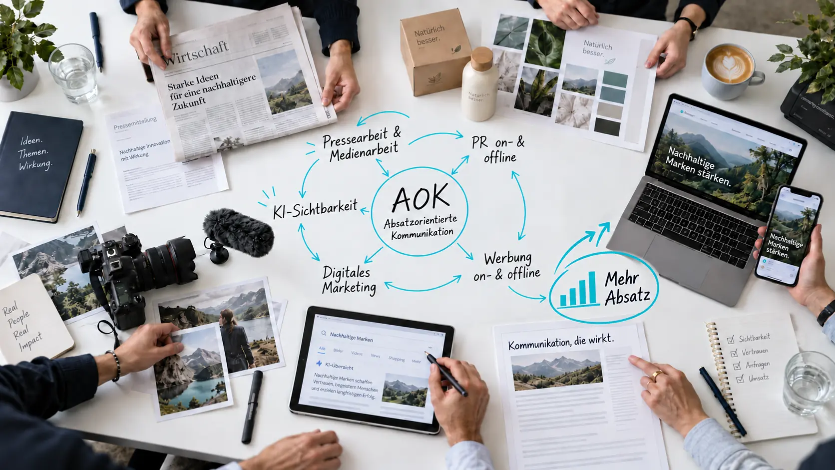 AOK verbindet Pressearbeit, PR, Werbung, digitales Marketing und KI-Sichtbarkeit für mehr Absatz.